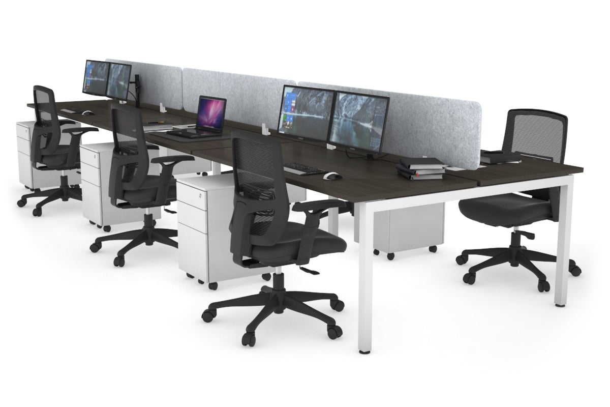 Quadro Square Leg 6 Person Office Workstations [1600L x 700W] Jasonl white leg dark oak light grey echo panel (400H x 1600W)