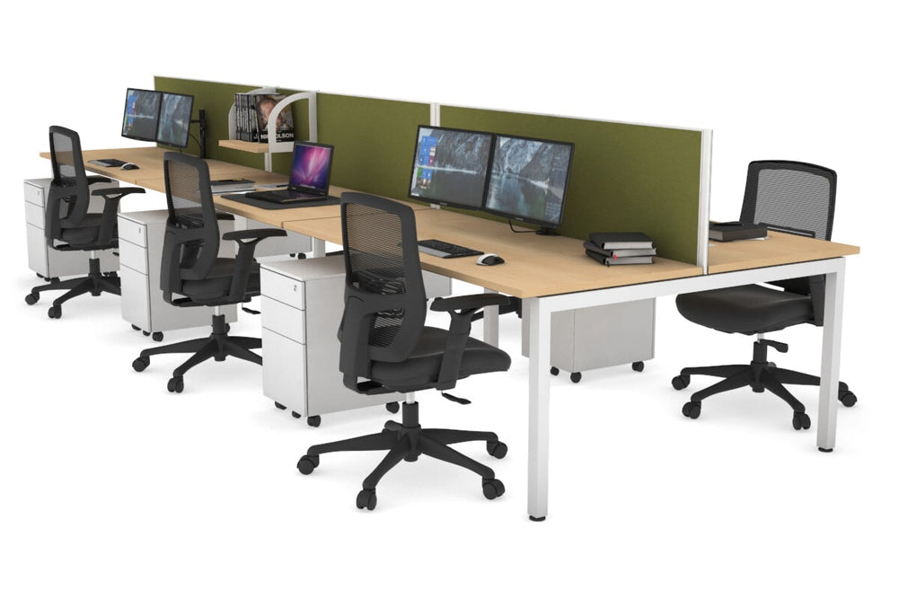 Quadro Square Legs 6 Person Office Workstation [1600L x 700W]-white leg maple green moss (500H x 1200W)