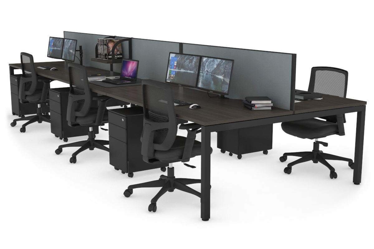 Quadro Square Leg 6 Person Office Workstations [1600L x 800W with Cable Scallop] Jasonl black leg dark oak cool grey (500H x 1200W)