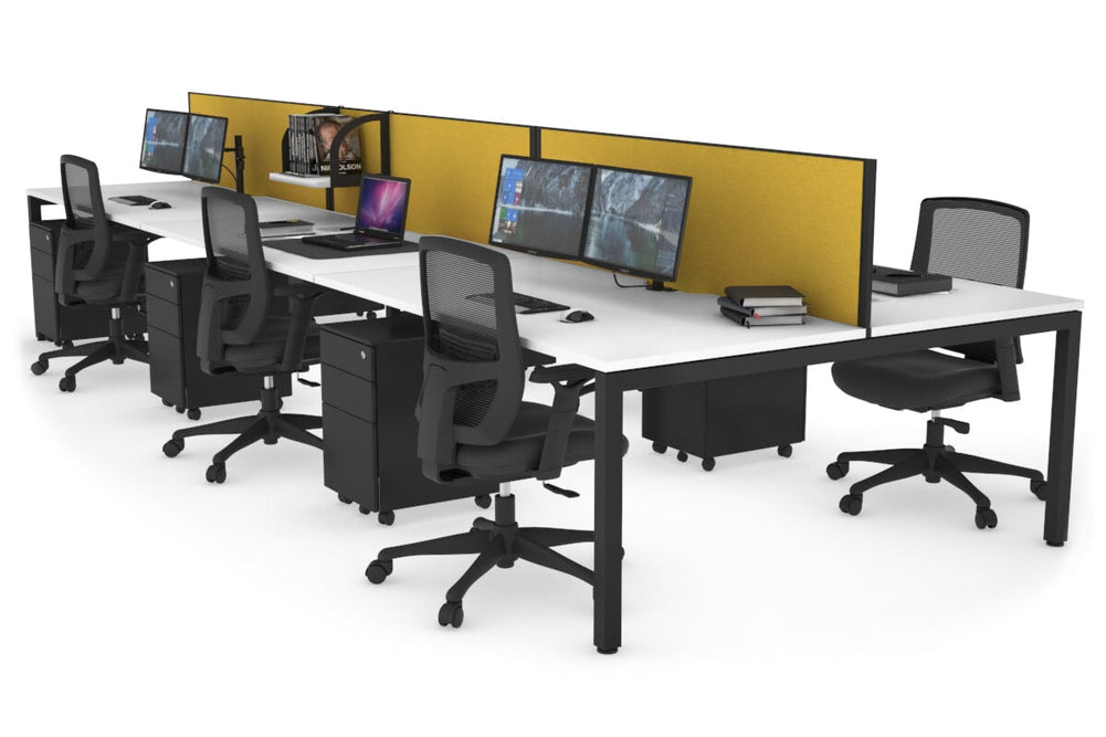 Quadro Square Legs 6 Person Office Workstation [1600L x 800W with Cable Scallop]-black leg white mustard yellow (500H x 1200W)
