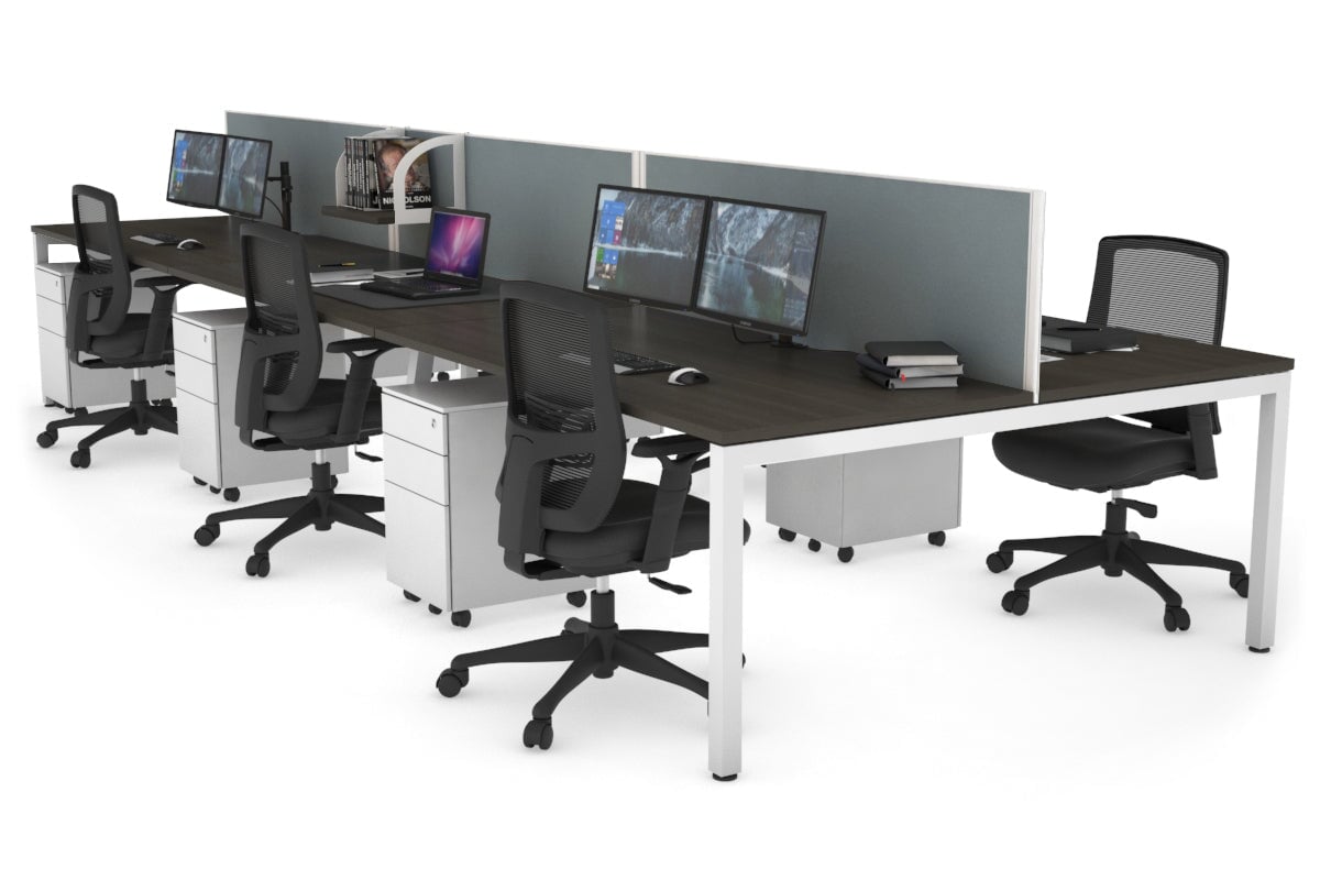 Quadro Square Leg 6 Person Office Workstations [1600L x 800W with Cable Scallop] Jasonl white leg dark oak cool grey (500H x 1200W)