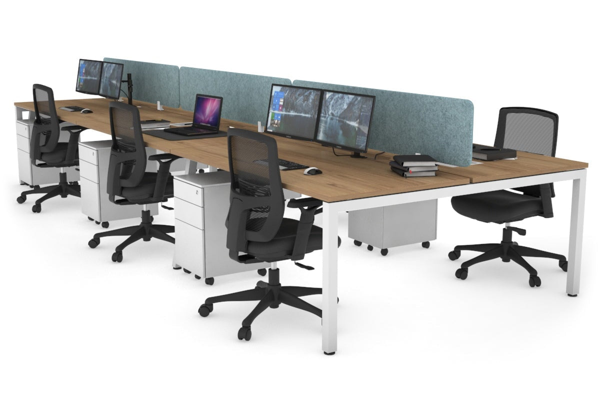 Quadro Square Leg 6 Person Office Workstations [1600L x 800W with Cable Scallop] Jasonl white leg salvage oak blue echo panel (400H x 1600W)