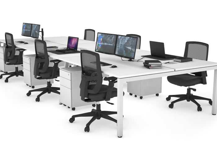 Quadro Square Leg 6 Person Office Workstations [1600L x 800W with Cable Scallop] Jasonl white leg white none
