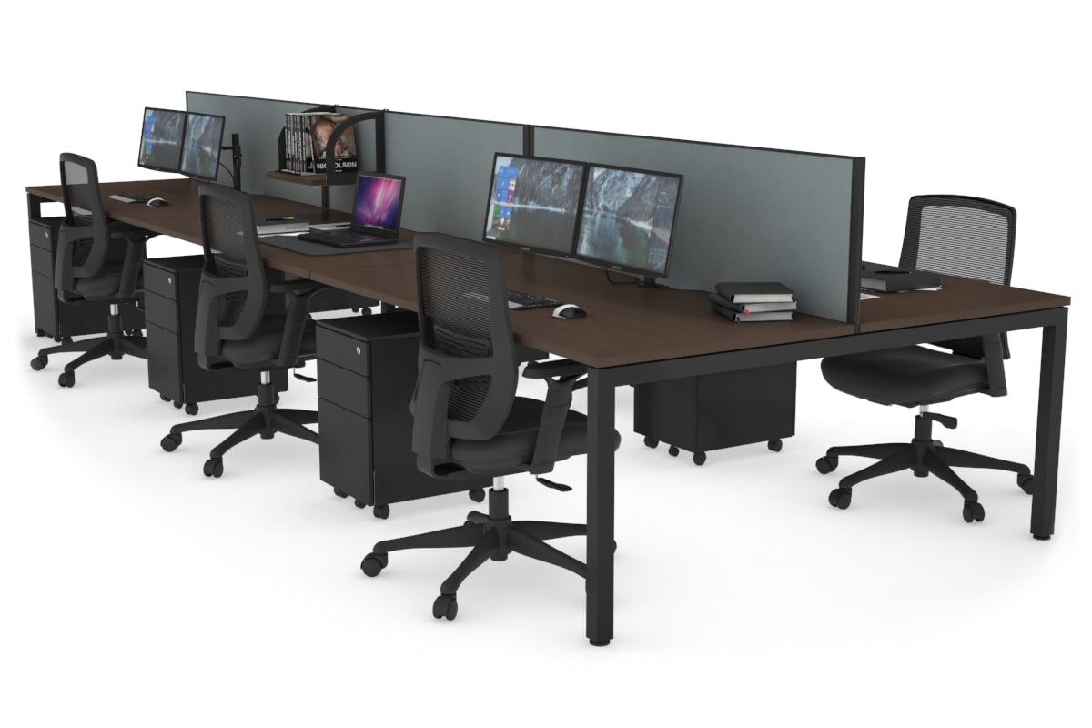 Quadro Square Leg 6 Person Office Workstations [1600L x 800W with Cable Scallop] Jasonl black leg wenge cool grey (500H x 1200W)