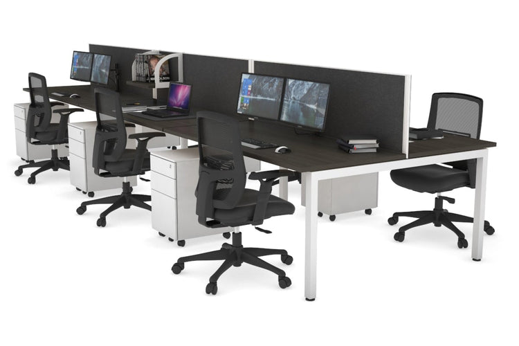Quadro Square Leg 6 Person Office Workstations [1800L x 700W] Jasonl white leg dark oak moody charcoal (500H x 1200W)