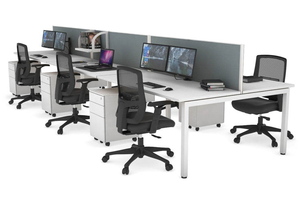 Quadro Square Legs 6 Person Office Workstation [1800L x 700W]-white leg white cool grey (500H x 1200W)