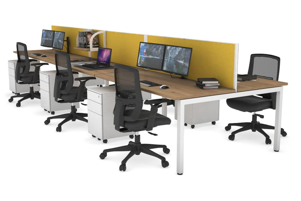 Quadro Square Legs 6 Person Office Workstation [1800L x 700W]-white leg salvage oak mustard yellow (500H x 1200W)