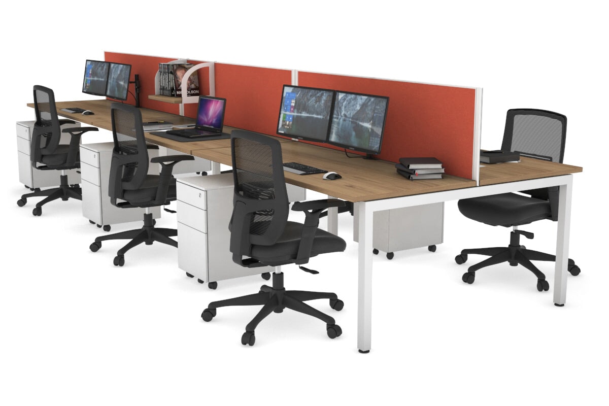 Quadro Square Leg 6 Person Office Workstations [1800L x 700W] Jasonl white leg salvage oak orange squash (500H x 1200W)