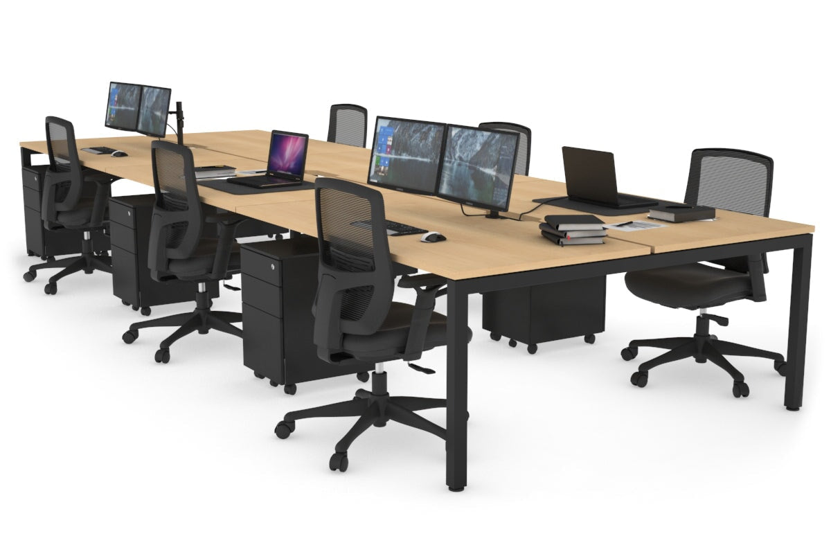 Quadro Square Leg 6 Person Office Workstations [1800L x 800W with Cable Scallop] Jasonl black leg maple none