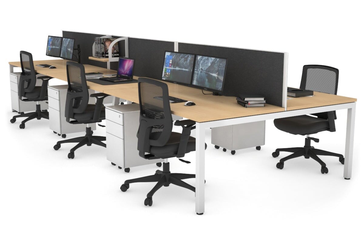 Quadro Square Leg 6 Person Office Workstations [1800L x 800W with Cable Scallop] Jasonl white leg maple moody charcoal (500H x 1200W)