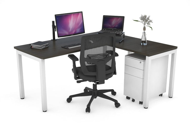 Quadro Square Leg - L Shaped Corner Office Desk [1400L x 1450W] Jasonl white leg dark oak none