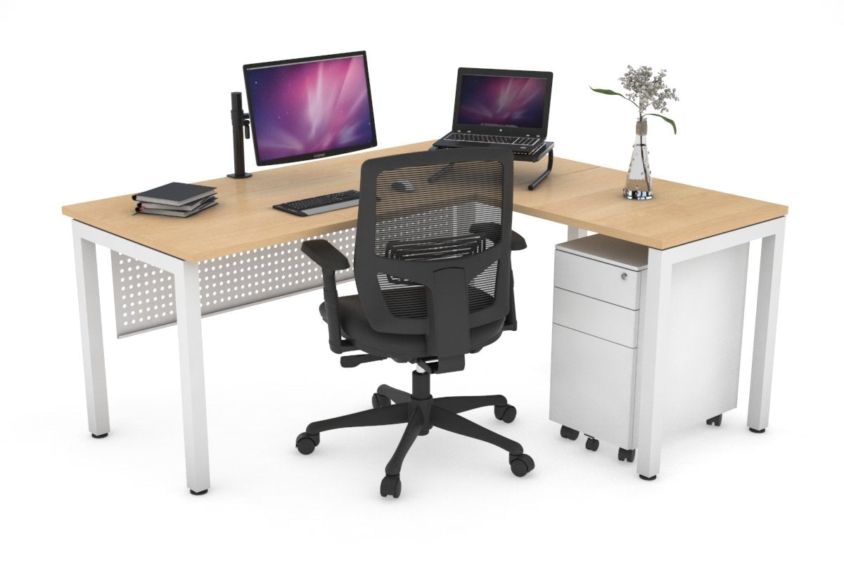 Quadro Square Leg - L Shaped Corner Office Desk [1400L x 1450W] Jasonl white leg maple white modesty