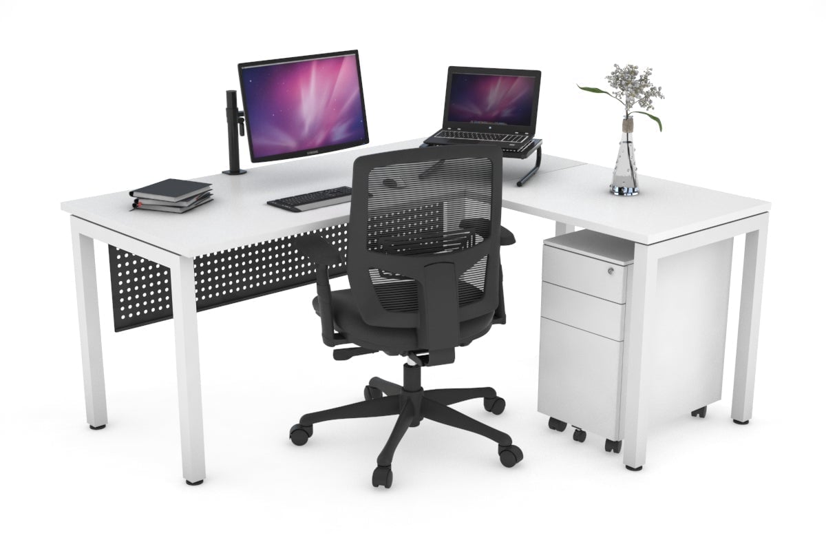 Quadro Square Leg - L Shaped Corner Office Desk [1400L x 1450W] Jasonl white leg white black modesty
