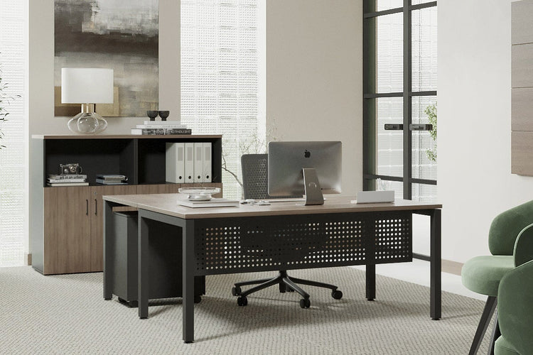 Quadro Square Leg - L Shaped Corner Office Desk [1400L x 1550W with Cable Scallop] Jasonl 