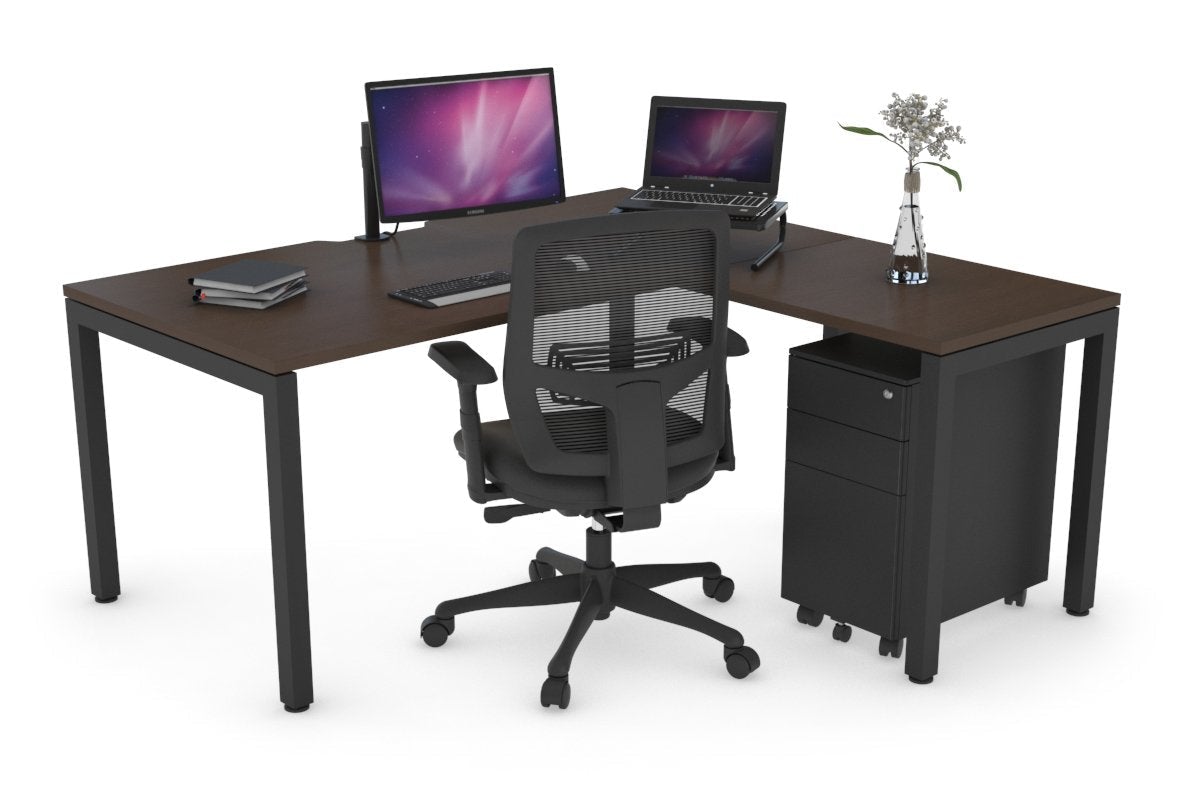 Quadro Square Leg - L Shaped Corner Office Desk [1400L x 1550W with Cable Scallop] Jasonl black leg wenge none