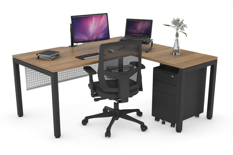 Quadro Square Leg - L Shaped Corner Office Desk [1400L x 1550W with Cable Scallop] Jasonl black leg salvage oak white modesty