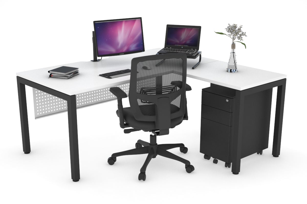 Quadro Square Leg - L Shaped Corner Office Desk [1400L x 1550W with Cable Scallop] Jasonl black leg white white modesty