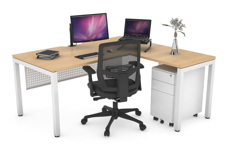 Quadro Square Leg - L Shaped Corner Office Desk [1400L x 1550W with Cable Scallop] Jasonl white leg maple white modesty