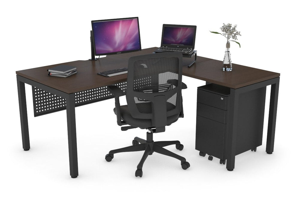 Quadro Square Legs - L Shaped Corner Office Desk [1400L x 1550W with Cable Scallop]-black leg dark oak white modesty