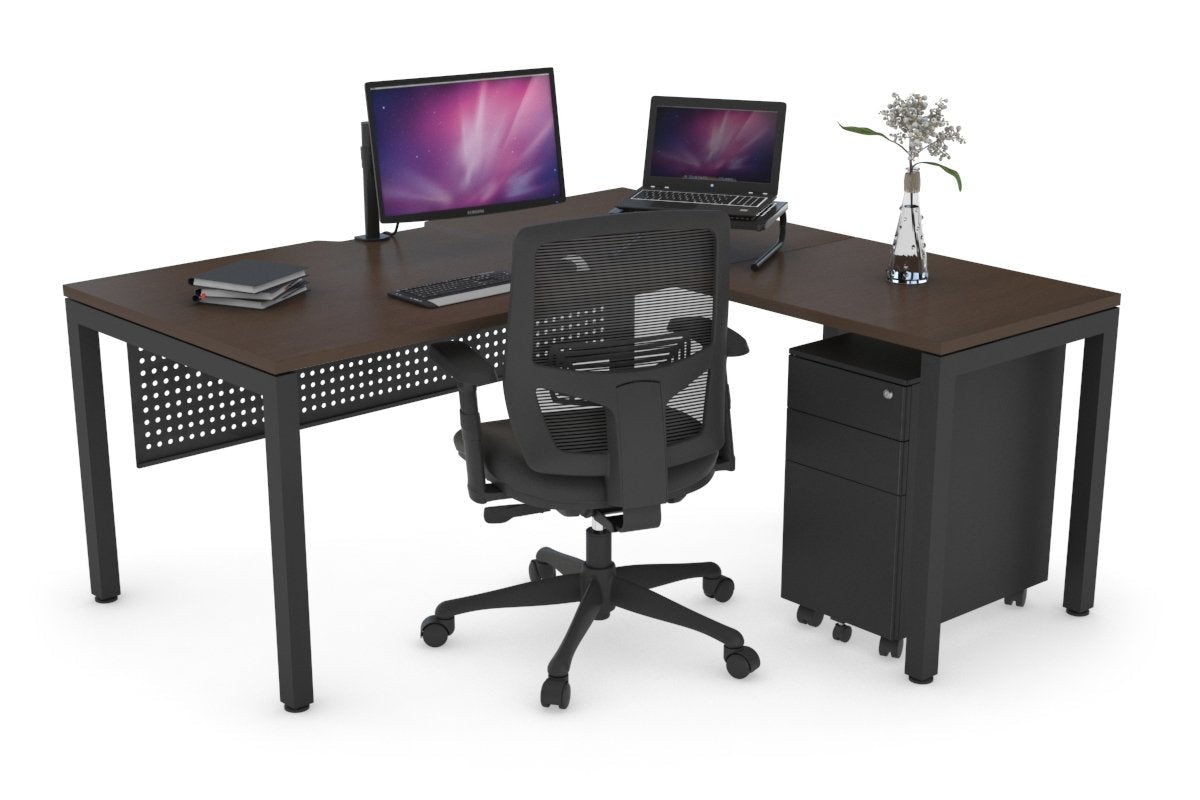 Quadro Square Leg - L Shaped Corner Office Desk [1400L x 1550W with Cable Scallop] Jasonl black leg wenge black modesty