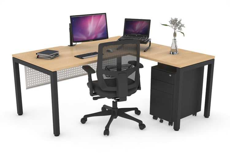 Quadro Square Leg - L Shaped Corner Office Desk [1400L x 1550W with Cable Scallop] Jasonl black leg maple white modesty