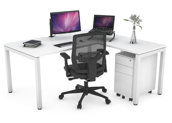 Quadro Square Leg - L Shaped Corner Office Desk [1400L x 1550W with Cable Scallop] Jasonl white leg white none