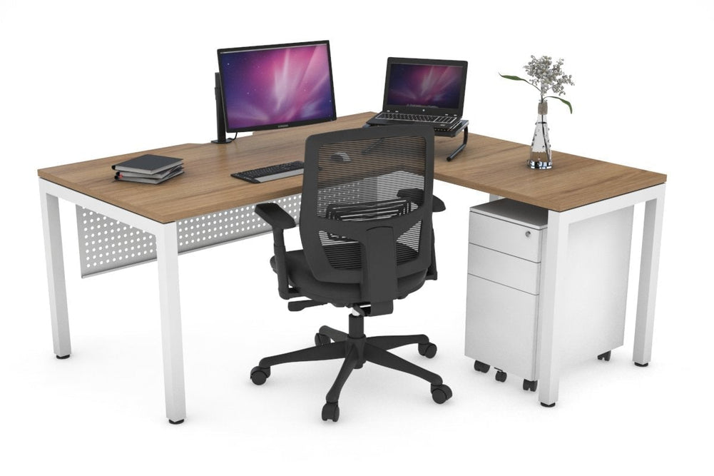 Quadro Square Legs - L Shaped Corner Office Desk [1400L x 1550W with Cable Scallop]-white leg salvage oak white modesty