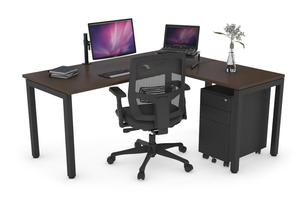 Quadro Square Legs - L Shaped Corner Office Desk [1400L x 1700W]-black leg dark oak white modesty