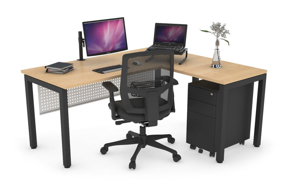 Quadro Square Legs - L Shaped Corner Office Desk [1400L x 1700W]-black leg maple white modesty