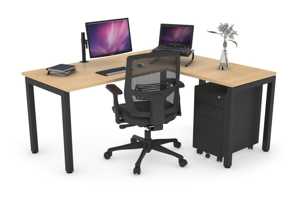 Quadro Square Legs - L Shaped Corner Office Desk [1400L x 1700W]-black leg maple none