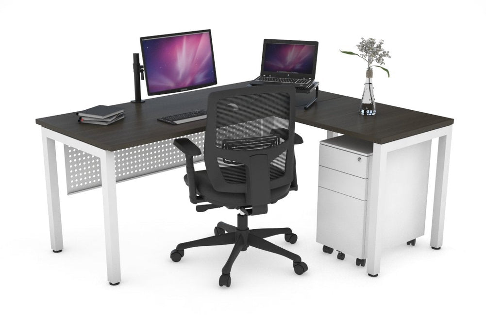 Quadro Square Legs - L Shaped Corner Office Desk [1400L x 1700W]-black leg dark oak white modesty