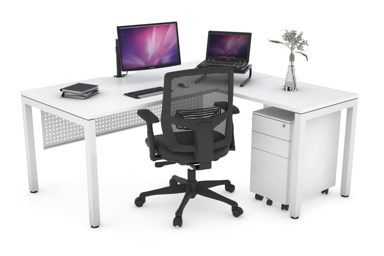 Quadro Square Leg - L Shaped Corner Office Desk [1400L x 1800W with Cable Scallop] Jasonl white leg white white modesty