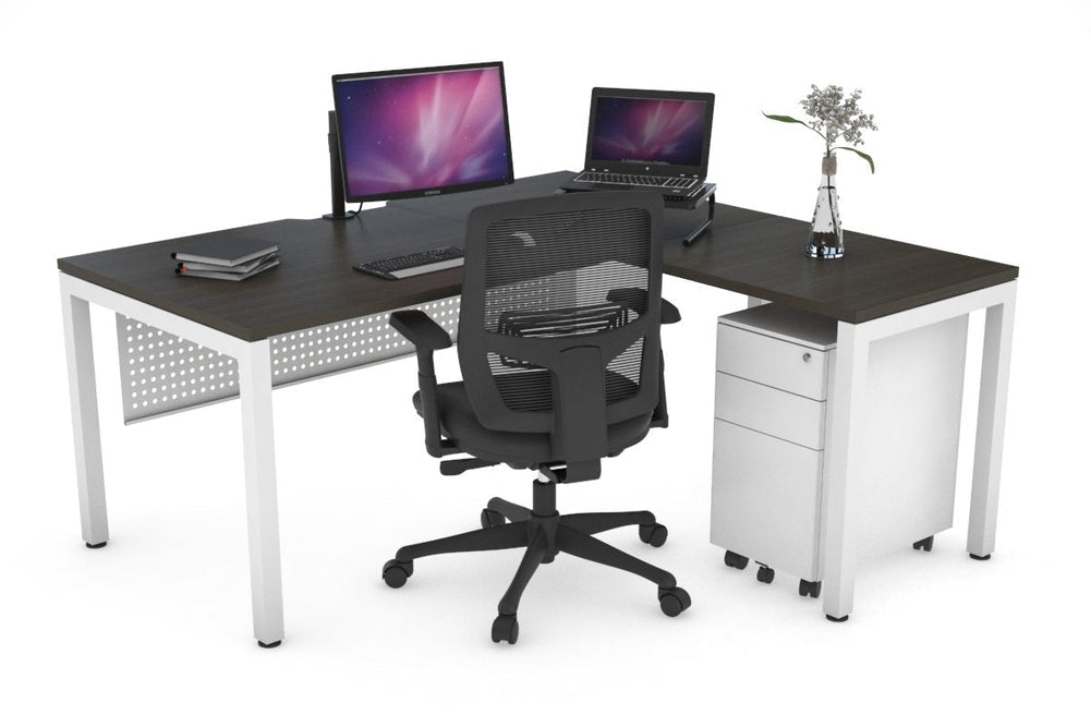 Quadro Square Legs - L Shaped Corner Office Desk [1400L x 1800W with Cable Scallop]-white leg dark oak white modesty