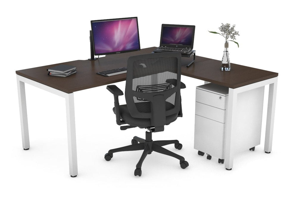 Quadro Square Legs - L Shaped Corner Office Desk [1400L x 1800W with Cable Scallop]-black leg dark oak white modesty