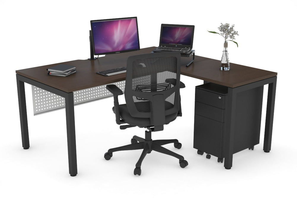 Quadro Square Legs - L Shaped Corner Office Desk [1400L x 1800W with Cable Scallop]-black leg dark oak white modesty