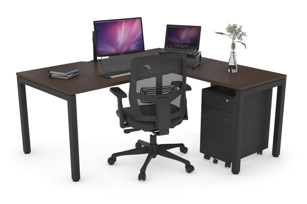 Quadro Square Legs - L Shaped Corner Office Desk [1400L x 1800W with Cable Scallop]-black leg dark oak white modesty