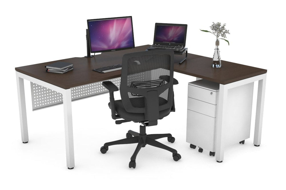 Quadro Square Legs - L Shaped Corner Office Desk [1400L x 1800W with Cable Scallop]-black leg dark oak white modesty