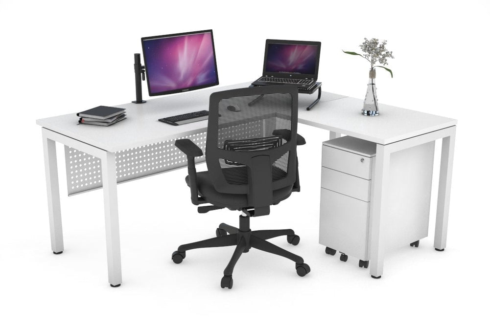 Quadro Square Legs - L Shaped Corner Office Desk [1600L x 1450W]-black leg dark oak white modesty