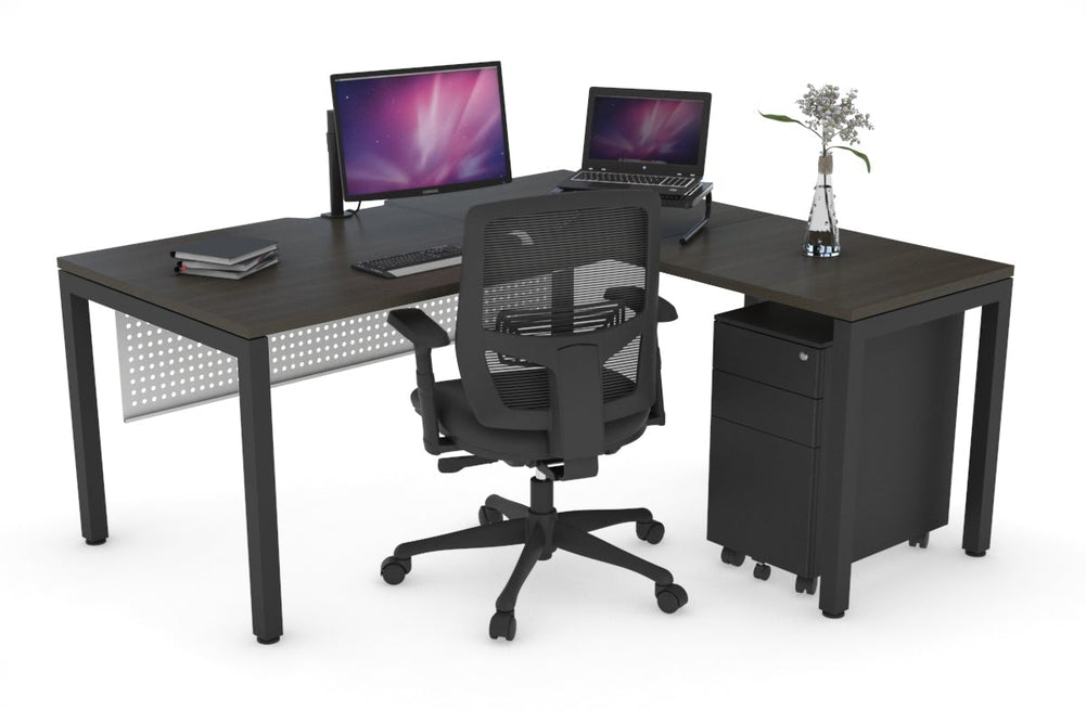 Quadro Square Legs - L Shaped Corner Office Desk [1600L x 1550W with Cable Scallop]-black leg dark oak white modesty