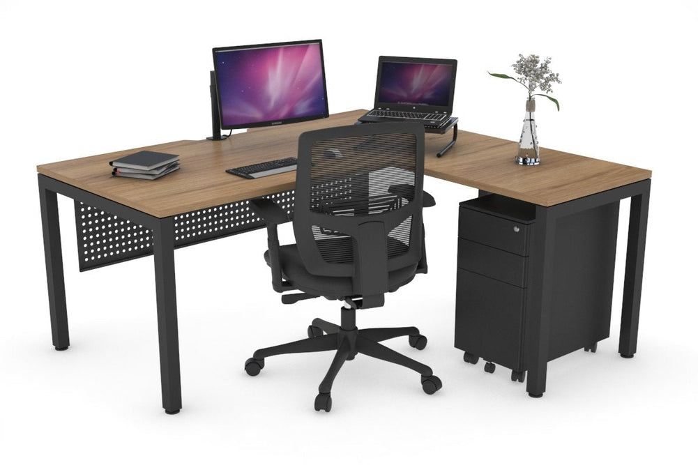 Quadro Square Legs - L Shaped Corner Office Desk [1600L x 1550W with Cable Scallop]-black leg salvage oak black modesty