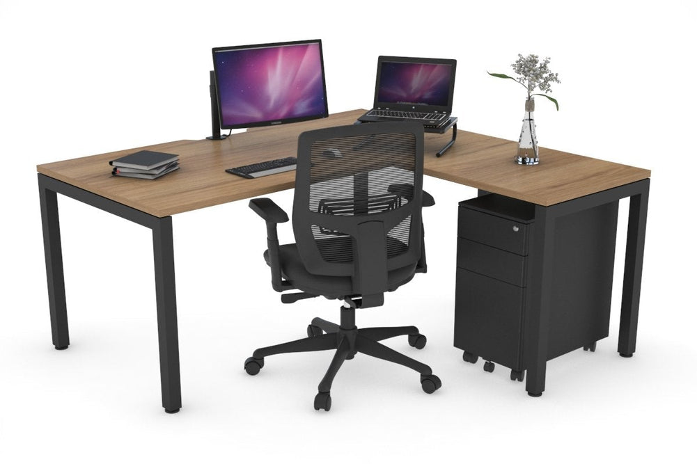 Quadro Square Legs - L Shaped Corner Office Desk [1600L x 1550W with Cable Scallop]-black leg salvage oak none