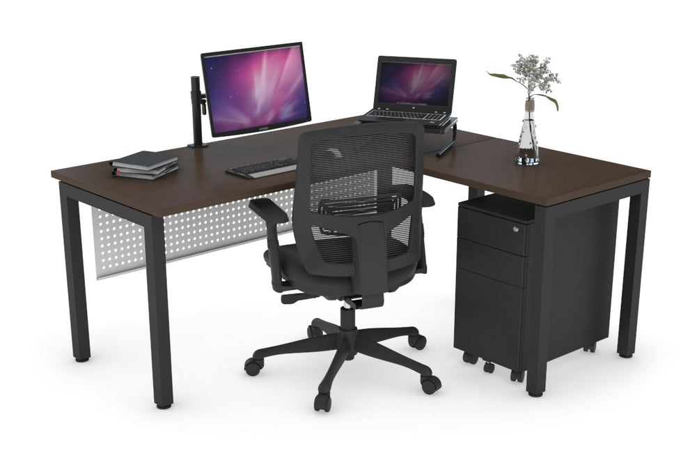 Quadro Square Legs - L Shaped Corner Office Desk [1600L x 1700W]-black leg dark oak white modesty