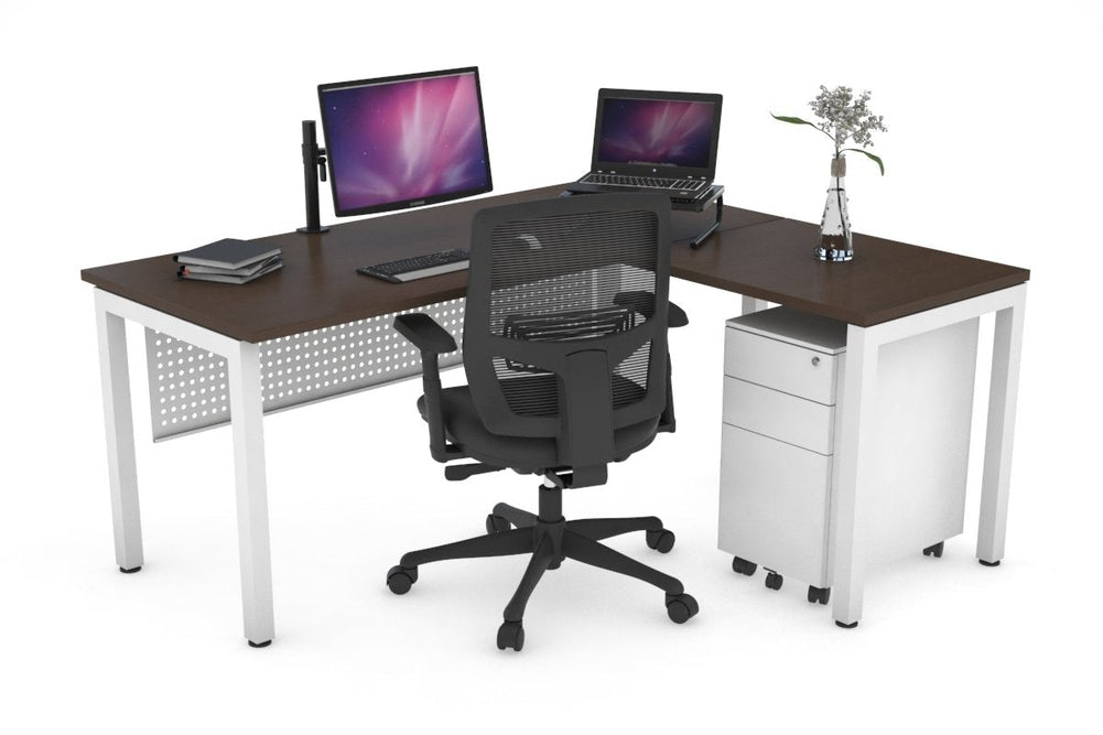 Quadro Square Legs - L Shaped Corner Office Desk [1600L x 1700W]-black leg dark oak white modesty