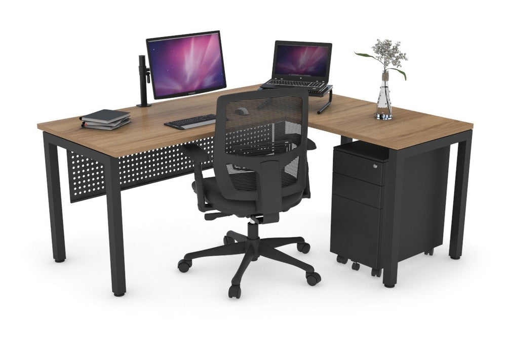 Quadro Square Legs - L Shaped Corner Office Desk [1600L x 1700W]-black leg salvage oak black modesty