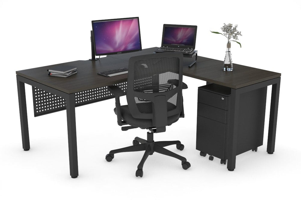 Quadro Square Legs - L Shaped Corner Office Desk [1600L x 1800W with Cable Scallop]-black leg dark oak white modesty