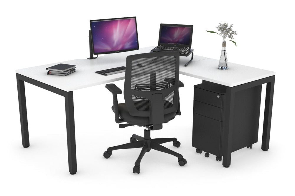 Quadro Square Legs - L Shaped Corner Office Desk [1600L x 1800W with Cable Scallop]-black leg white none