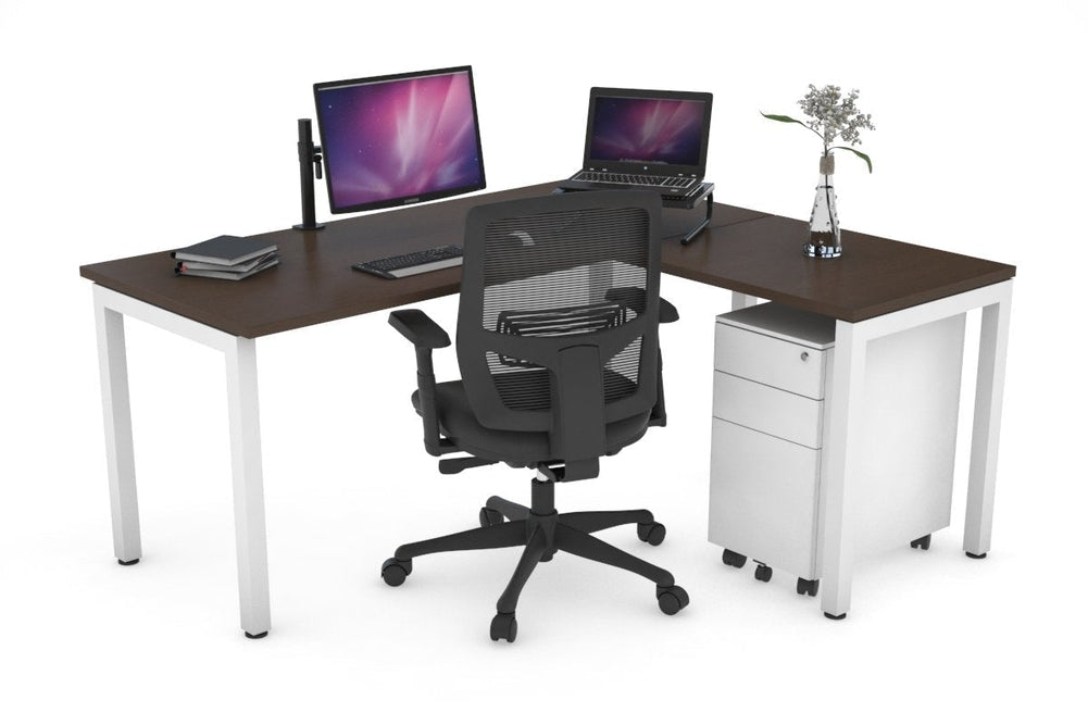 Quadro Square Legs - L Shaped Corner Office Desk [1800L x 1450W]-black leg dark oak white modesty