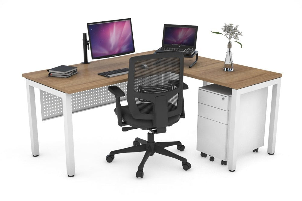 Quadro Square Legs - L Shaped Corner Office Desk [1800L x 1450W]-white leg salvage oak white modesty