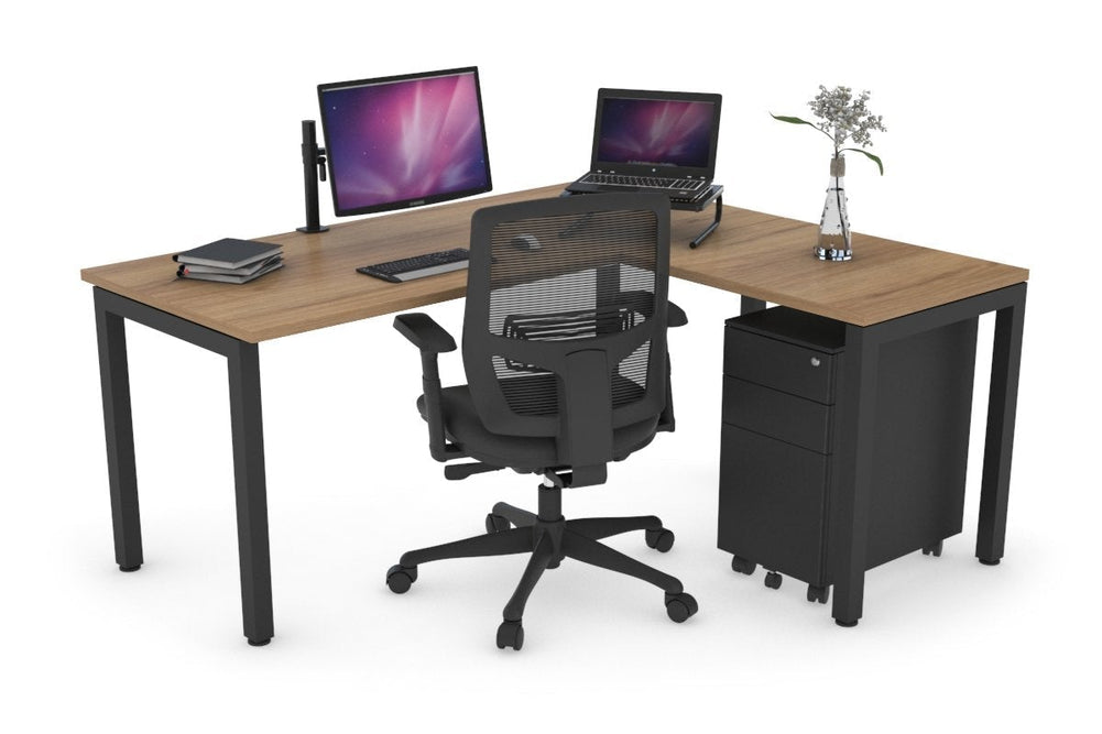 Quadro Square Legs - L Shaped Corner Office Desk [1800L x 1450W]-black leg salvage oak none