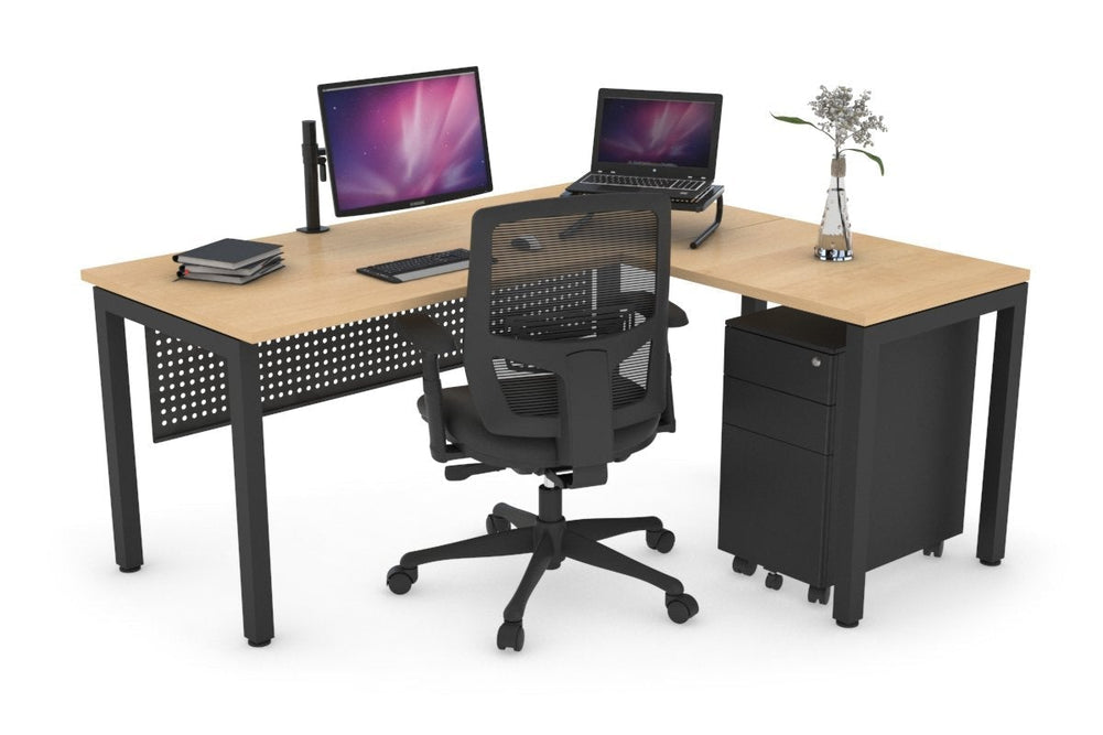 Quadro Square Legs - L Shaped Corner Office Desk [1800L x 1450W]-black leg dark oak white modesty
